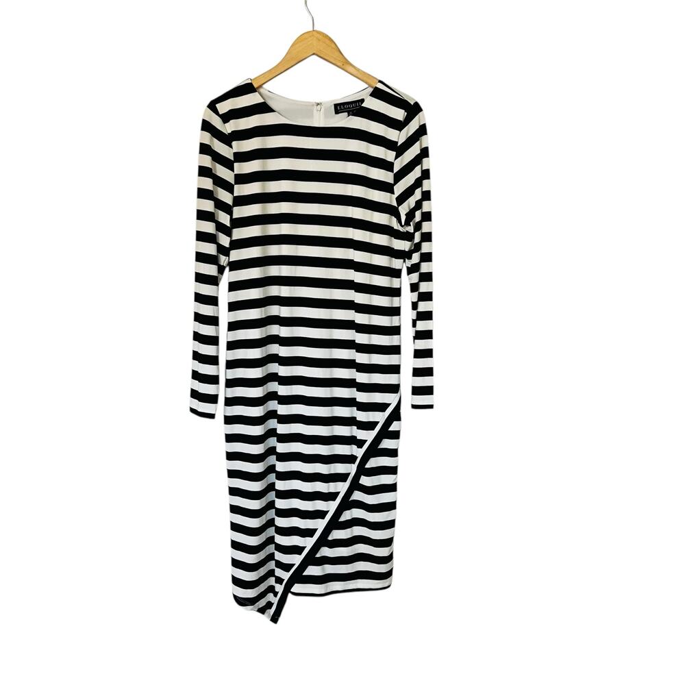 Eloquii Striped Long Sleeve Asymmetrical Hem Dress Size 14 NEW White Black - Picture 2 of 9